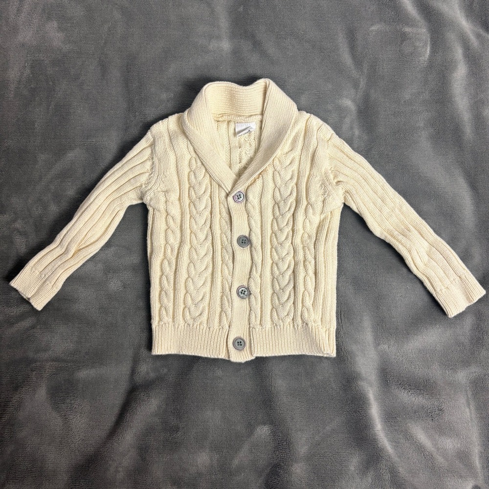 Baby Toddler Cream Cable Knit Shawl Collar Cardigan Sweater 100% Cotton 73/48